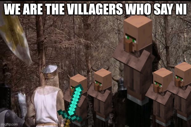 If you wish to pass you must bring us... An EMERALD | WE ARE THE VILLAGERS WHO SAY NI | image tagged in knights who say ni | made w/ Imgflip meme maker