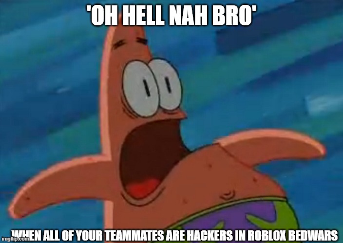 When All Of Your Teammates Are Hackers In Roblox Bedwars | 'OH HELL NAH BRO'; WHEN ALL OF YOUR TEAMMATES ARE HACKERS IN ROBLOX BEDWARS | image tagged in gaming,pc gaming,online gaming | made w/ Imgflip meme maker