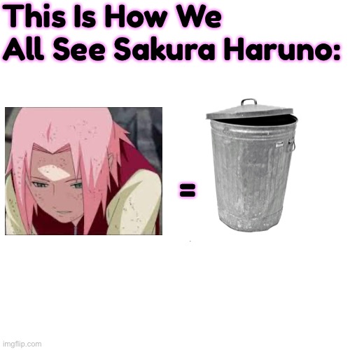 Everyone, Sakura Is Trash! | This Is How We All See Sakura Haruno:; = | image tagged in memes,blank transparent square,sakura,naruto shippuden,sakura is trash,this is how we all see | made w/ Imgflip meme maker