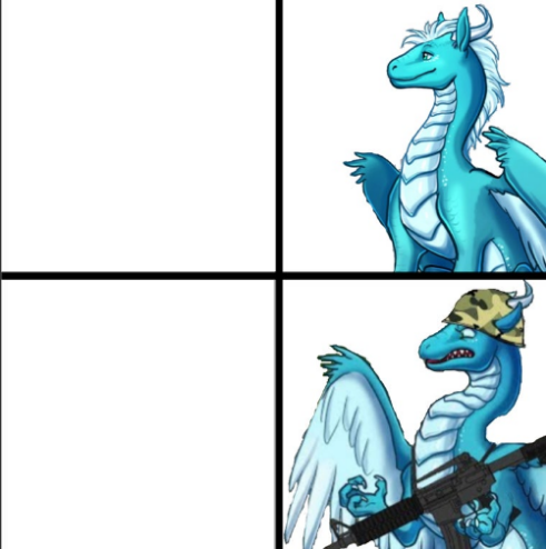 Dragon with and without a gun Blank Meme Template