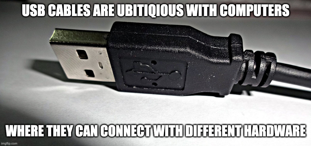 USB Cable | USB CABLES ARE UBITIQIOUS WITH COMPUTERS; WHERE THEY CAN CONNECT WITH DIFFERENT HARDWARE | image tagged in usb,memes | made w/ Imgflip meme maker