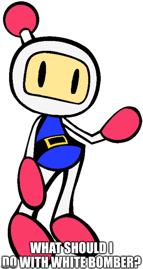 Anything for him? | WHAT SHOULD I DO WITH WHITE BOMBER? | image tagged in white bomber 5 super bomberman r | made w/ Imgflip meme maker