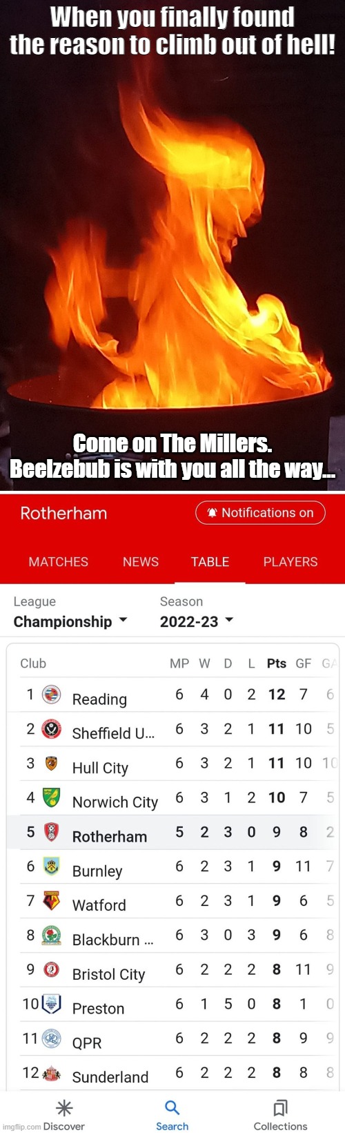 the devil and football. | When you finally found the reason to climb out of hell! Come on The Millers. Beelzebub is with you all the way... | image tagged in football,devil | made w/ Imgflip meme maker