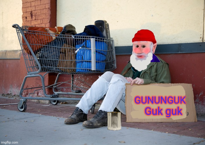 homeless woman with sign | GUNUNGUK Guk guk | image tagged in homeless woman with sign | made w/ Imgflip meme maker