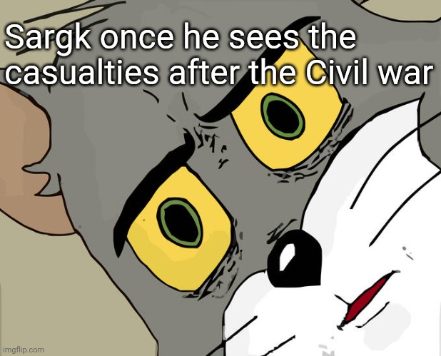 Unsettled Tom | Sargk once he sees the casualties after the Civil war | image tagged in memes,unsettled tom | made w/ Imgflip meme maker