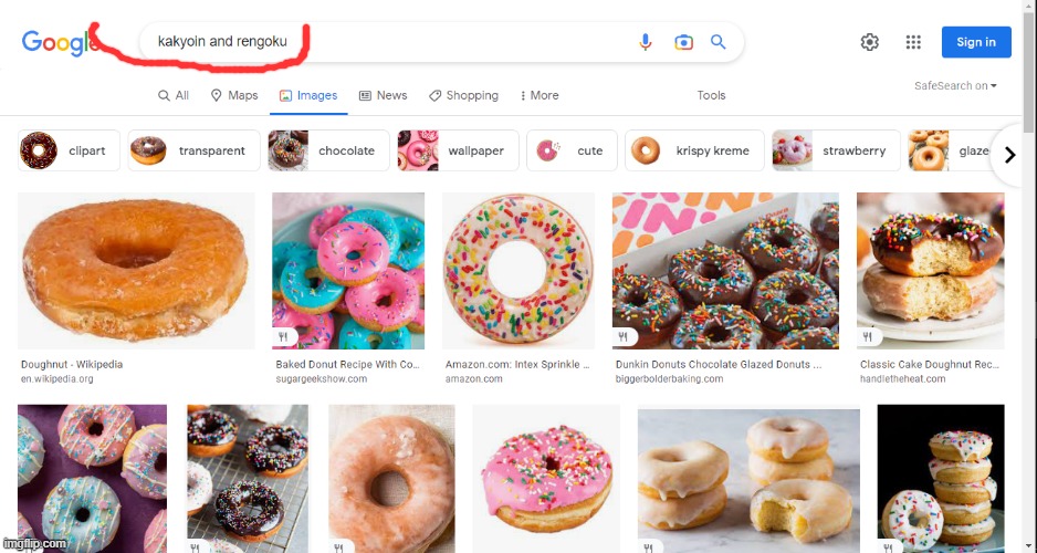 This joke ok i actually searched up donuts | image tagged in demon slayer,jjba,donuts | made w/ Imgflip meme maker