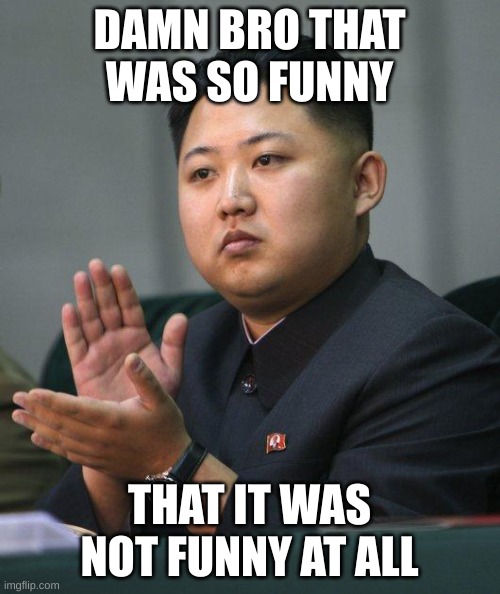 Kim Jong Un | DAMN BRO THAT WAS SO FUNNY THAT IT WAS NOT FUNNY AT ALL | image tagged in kim jong un | made w/ Imgflip meme maker