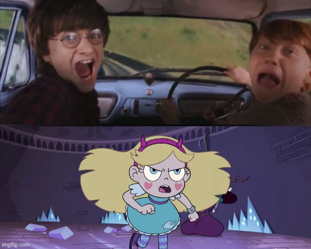 Star Butterfly Chasing Harry and Ron Weasly Blank Meme Template