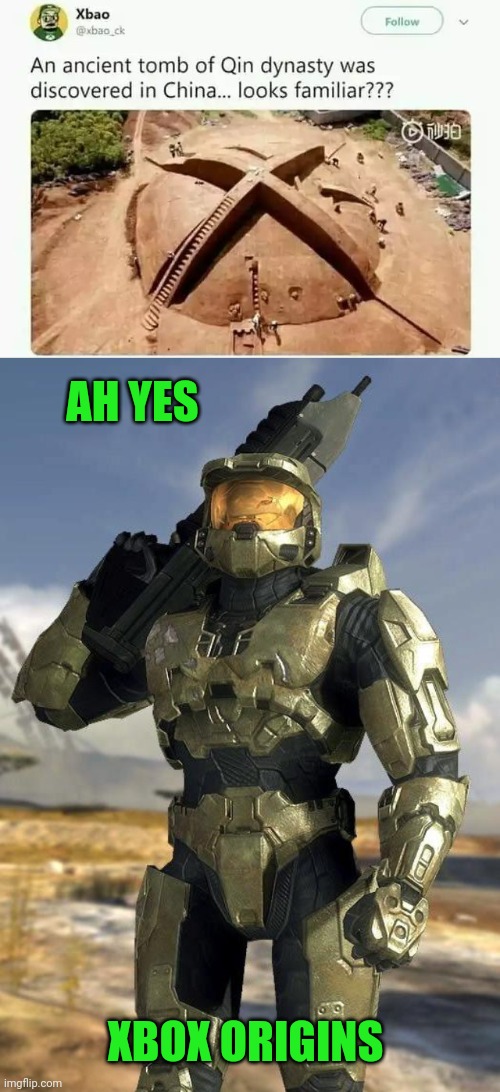 XBOX 360BC | AH YES; XBOX ORIGINS | image tagged in master chief,xbox | made w/ Imgflip meme maker