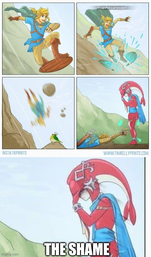 MIPHA WAISTING HER POWER ON SHIELD SURFING | THE SHAME | image tagged in the legend of zelda breath of the wild,the legend of zelda,link,comics/cartoons | made w/ Imgflip meme maker