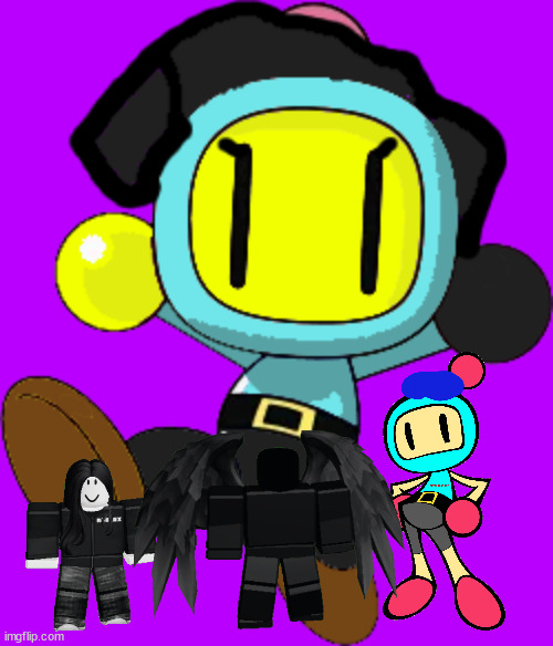 dumb image i made using a bomberman OC paleozilla made and a couple of my OCs | image tagged in dev bomber | made w/ Imgflip meme maker