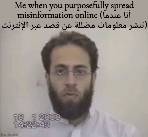 أنا عندما تنشر معلومات مضللة عن قصد عبر الإنترنت | Me when you purposefully spread misinformation online (أنا عندما تنشر معلومات مضللة عن قصد عبر الإنترنت) | made w/ Imgflip meme maker