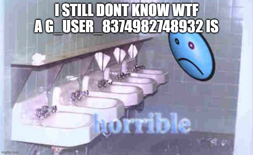 horrible | I STILL DONT KNOW WTF A G_USER_8374982748932 IS | image tagged in horrible | made w/ Imgflip meme maker