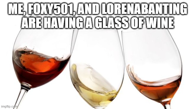 Red White and Rose Wine | ME, FOXY501, AND LORENABANTING ARE HAVING A GLASS OF WINE | image tagged in red white and rose wine | made w/ Imgflip meme maker