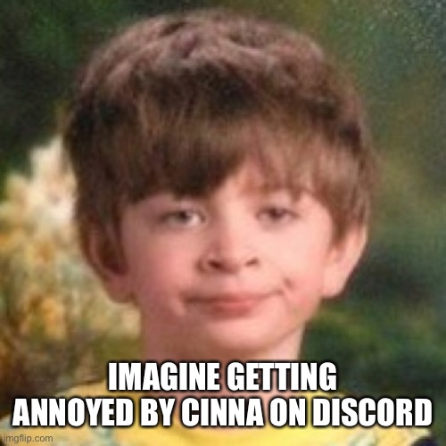 Annoyed face | IMAGINE GETTING ANNOYED BY CINNA ON DISCORD | image tagged in annoyed face | made w/ Imgflip meme maker