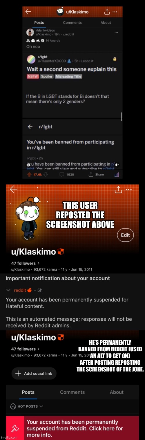 Tbh, I thought the joke was very tame. Should I go see what the lgbtq+ stream thinks? | THIS USER REPOSTED THE SCREENSHOT ABOVE; HE’S PERMANENTLY BANNED FROM REDDIT (USED AN ALT TO GET ON) AFTER POSTING REPOSTING THE SCREENSHOT OF THE JOKE. | made w/ Imgflip meme maker