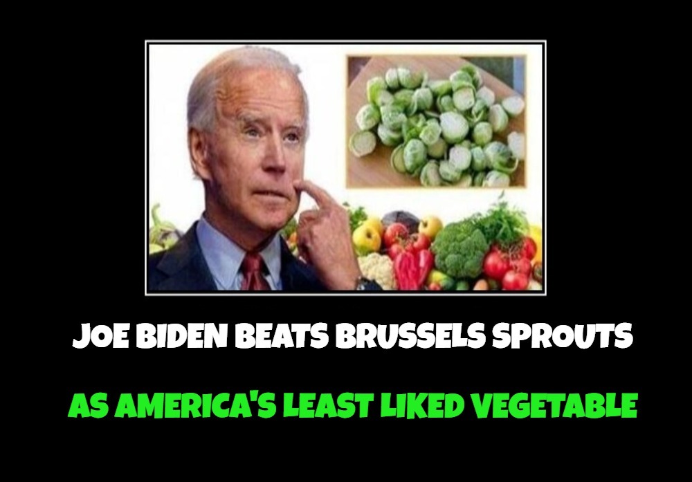 Joe Biden Beats Brussels Sprouts As America's Least Liked Vegetable | image tagged in sad joe biden,creepy joe biden,pedo joe biden,vegetable,creepy uncle joe,demotivationals | made w/ Imgflip meme maker