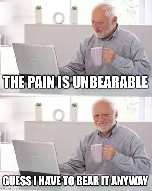 Life is pain | THE PAIN IS UNBEARABLE; GUESS I HAVE TO BEAR IT ANYWAY | image tagged in memes,hide the pain harold | made w/ Imgflip meme maker