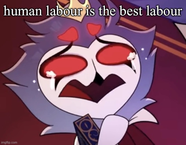 stolas cri | human labour is the best labour | image tagged in stolas cri | made w/ Imgflip meme maker