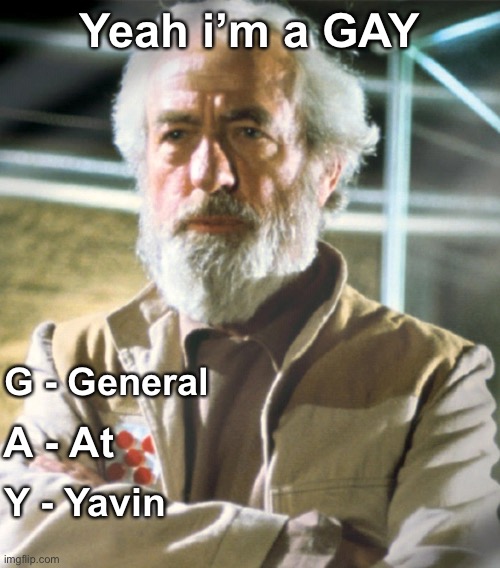 Get it? Cuz Jan Dodonna was the literal general at BY | Yeah i’m a GAY; G - General; A - At; Y - Yavin | image tagged in star wars | made w/ Imgflip meme maker