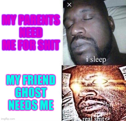 I woke up last night because they needed me | MY PARENTS NEED ME FOR SHIT; MY FRIEND GHOST NEEDS ME | image tagged in i sleep real shit,beans | made w/ Imgflip meme maker