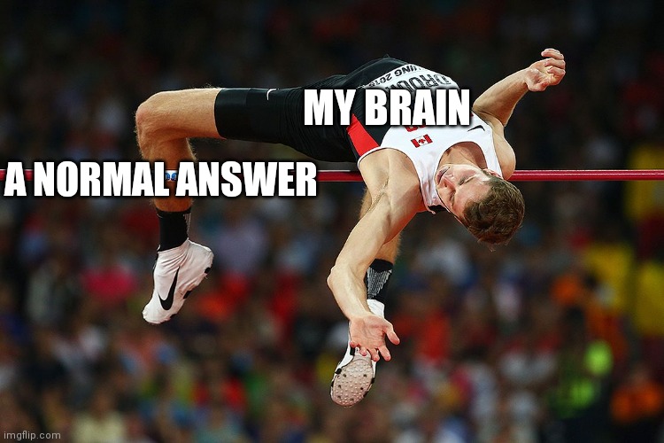 high jump | A NORMAL ANSWER MY BRAIN | image tagged in high jump | made w/ Imgflip meme maker