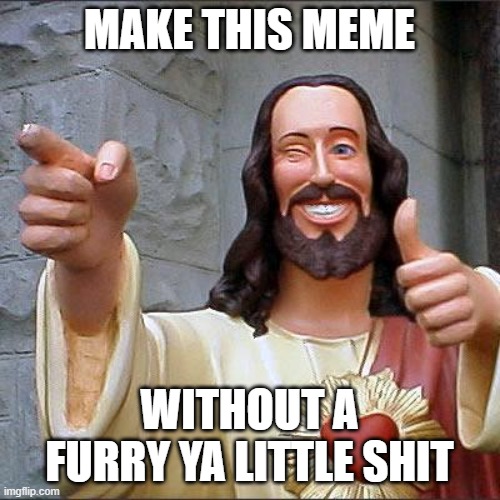Buddy Christ Meme | MAKE THIS MEME WITHOUT A FURRY YA LITTLE SHIT | image tagged in memes,buddy christ | made w/ Imgflip meme maker