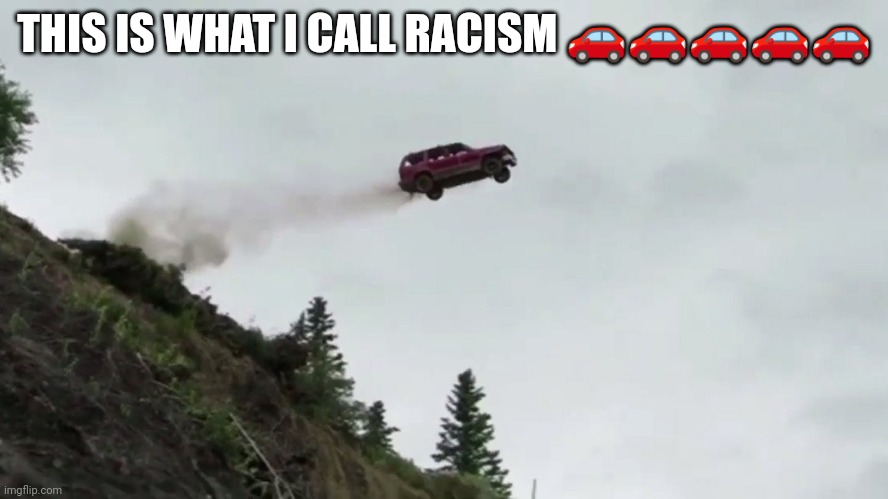 Car Driving Off Cliff | THIS IS WHAT I CALL RACISM 🚗🚗🚗🚗🚗 | image tagged in car driving off cliff | made w/ Imgflip meme maker
