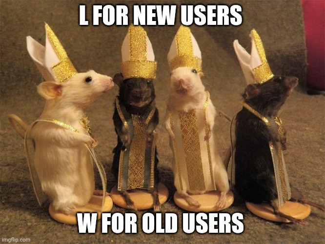 Rato dorime | L FOR NEW USERS; W FOR OLD USERS | image tagged in rato dorime | made w/ Imgflip meme maker