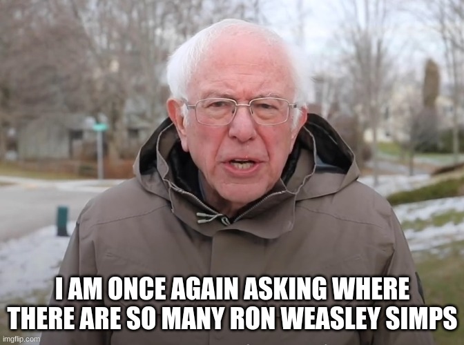 Bernie Sanders Once Again Asking | I AM ONCE AGAIN ASKING WHERE THERE ARE SO MANY RON WEASLEY SIMPS | image tagged in bernie sanders once again asking | made w/ Imgflip meme maker