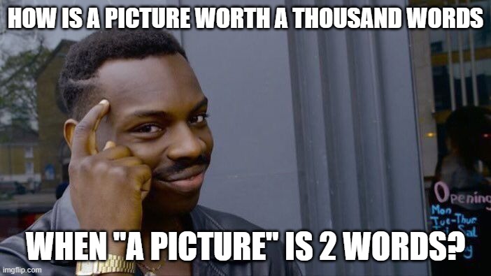 reasonable. | HOW IS A PICTURE WORTH A THOUSAND WORDS; WHEN "A PICTURE" IS 2 WORDS? | image tagged in memes,roll safe think about it | made w/ Imgflip meme maker