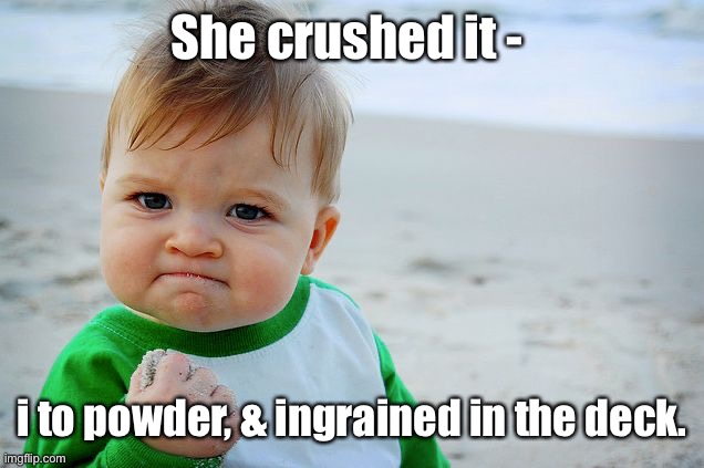 Success Kid / Nailed It Kid | She crushed it - i to powder, & ingrained in the deck. | image tagged in success kid / nailed it kid | made w/ Imgflip meme maker