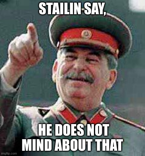 he says, | STAILIN SAY, HE DOES NOT MIND ABOUT THAT | image tagged in stalin says | made w/ Imgflip meme maker