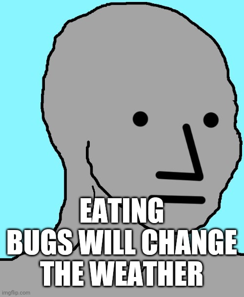 NPC | EATING BUGS WILL CHANGE THE WEATHER | image tagged in memes,npc | made w/ Imgflip meme maker