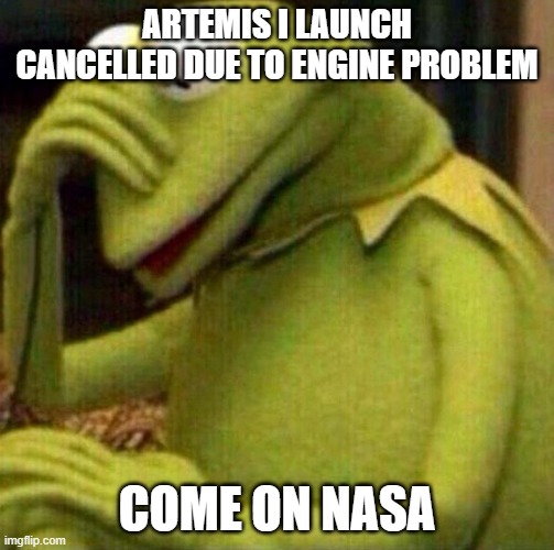 Kermit Facepalm | ARTEMIS I LAUNCH CANCELLED DUE TO ENGINE PROBLEM; COME ON NASA | image tagged in kermit facepalm | made w/ Imgflip meme maker