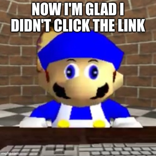 Smg4 derp | NOW I'M GLAD I DIDN'T CLICK THE LINK | image tagged in smg4 derp | made w/ Imgflip meme maker