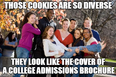 THOSE COOKIES ARE SO DIVERSE THEY LOOK LIKE THE COVER OF A COLLEGE ADMISSIONS BROCHURE | image tagged in teenagers | made w/ Imgflip meme maker