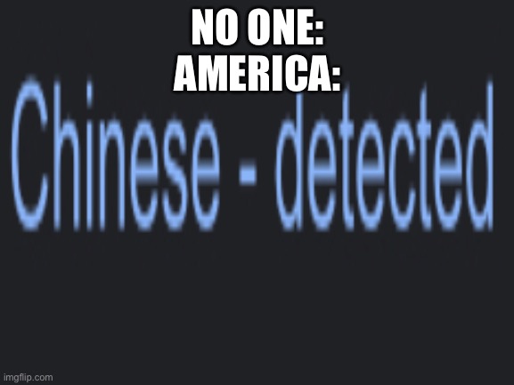 Chinese detected | NO ONE:
AMERICA: | image tagged in china,america,no one,blank white template | made w/ Imgflip meme maker