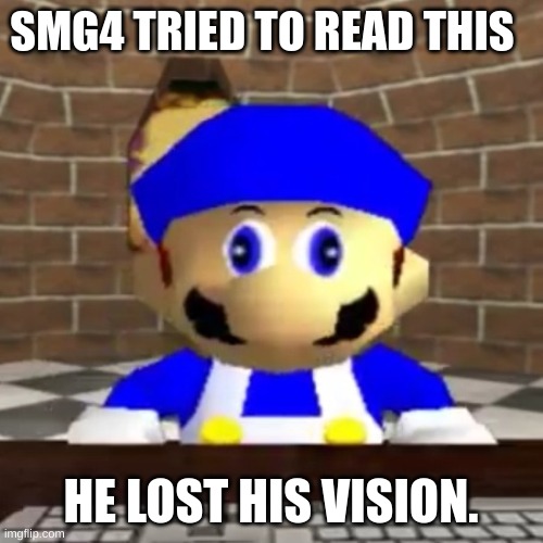 Smg4 derp | SMG4 TRIED TO READ THIS HE LOST HIS VISION. | image tagged in smg4 derp | made w/ Imgflip meme maker