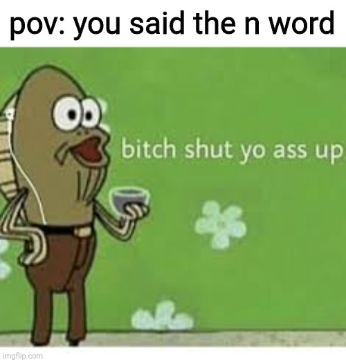shut you ass up bitchy bitch | pov: you said the n word | image tagged in bitch shut yo ass up | made w/ Imgflip meme maker