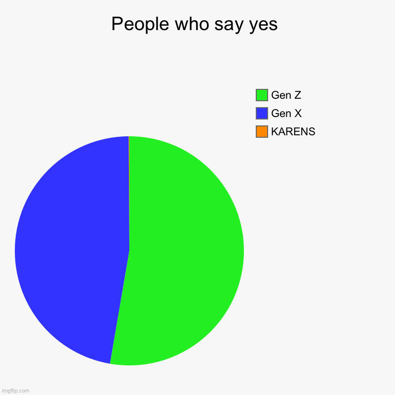 People who say yes | KARENS, Gen X, Gen Z | image tagged in charts,pie charts | made w/ Imgflip chart maker