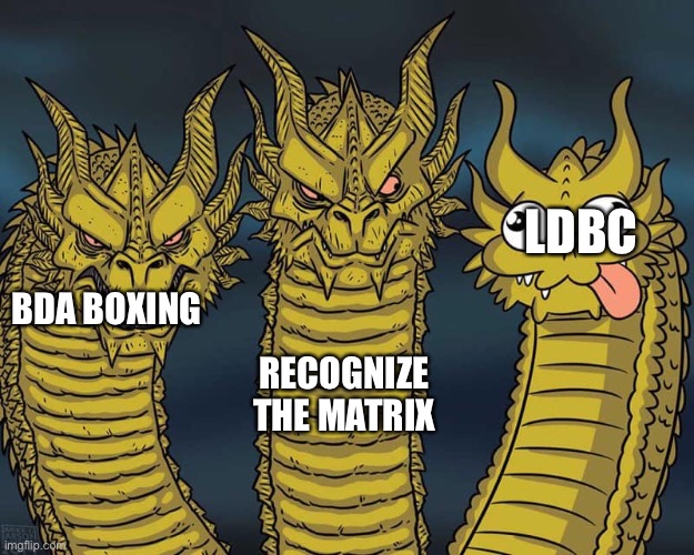 Three dragons | LDBC; RECOGNIZE THE MATRIX; BDA BOXING | image tagged in three dragons | made w/ Imgflip meme maker
