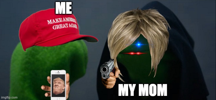 Evil Kermit | ME; MY MOM | image tagged in memes,evil kermit | made w/ Imgflip meme maker