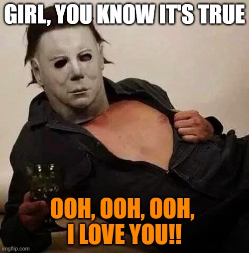 Girl, you know it's True | GIRL, YOU KNOW IT'S TRUE; OOH, OOH, OOH, 
I LOVE YOU!! | image tagged in sexy michael myers halloween tosh | made w/ Imgflip meme maker