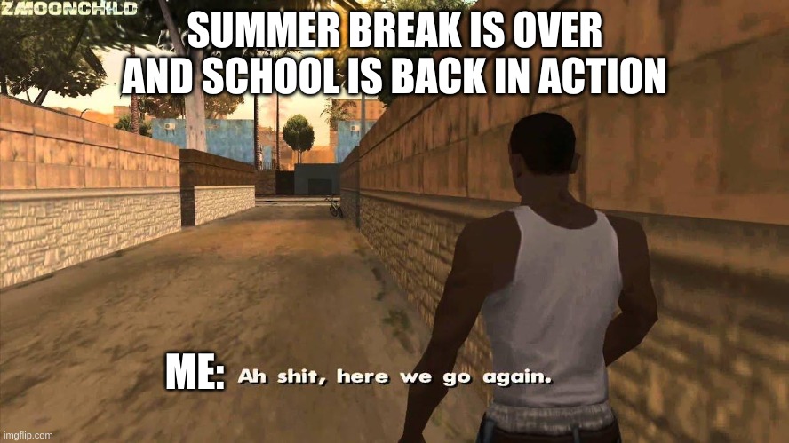 I'm back dishes!!! >:) | SUMMER BREAK IS OVER AND SCHOOL IS BACK IN ACTION; ME: | image tagged in here we go again,school memes,relatable,memes | made w/ Imgflip meme maker