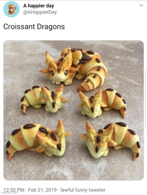 How can you eat these they’re too damn cute | image tagged in cute,dragon,croissant | made w/ Imgflip meme maker