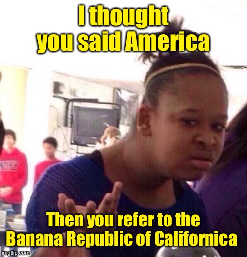 Black Girl Wat Meme | I thought you said America Then you refer to the Banana Republic of Californica | image tagged in memes,black girl wat | made w/ Imgflip meme maker