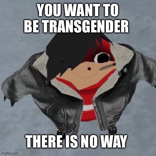 Sus emo | YOU WANT TO BE TRANSGENDER; THERE IS NO WAY | image tagged in emo ugandan knuckle | made w/ Imgflip meme maker