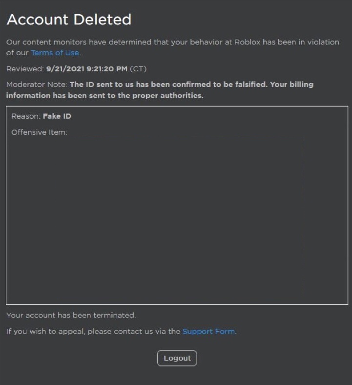 Roblox ban me for using a FAKE ID - Imgflip