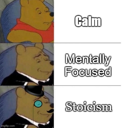 One of the only ways left to mentally prepare ourselves | Calm; Mentally Focused; Stoicism | image tagged in tuxedo winnie the pooh 3 panel | made w/ Imgflip meme maker